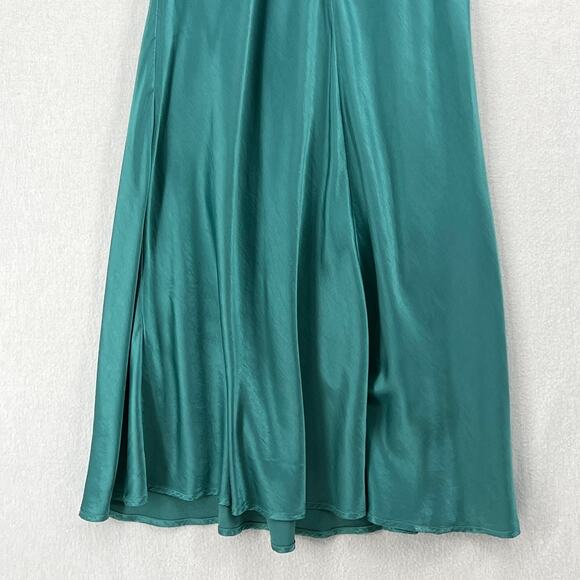 ENZA COSTA Strapless Satin Bias Dress Womens Medium Teal Aqua Blue Maxi Pull On - Picture 9 of 13